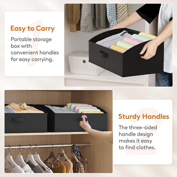 Lifewit Trapezoid Closet Storage Bins for Shelf, 6 Packs Non-woven Closet Organizer Baskets with Handles, Foldable Clothes Containers Boxes for Clothing, Book, Purse, 23L, Extra Large, Black - Image 4