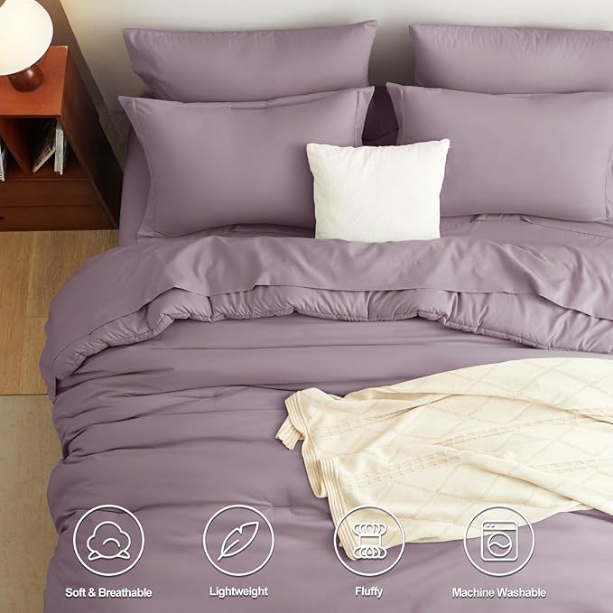 CozyLux Queen Comforter Set Dusty Purple, 7 Pieces Bed in a Bag Queen Comforter Set with Sheets, Luxury Soft Bedding Sets with Down Alternative Comforter, Fitted Sheet, Flat Sheet, Pillowcases & Shams