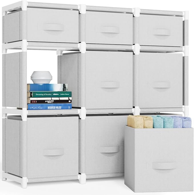 Mavivegue 9 Cube Storage Organizer, Closet Organizer With Drawers, Easy to Assemble DIY Shelf for Living Room, Bedroom, Dorm Room - White by Mavivegue