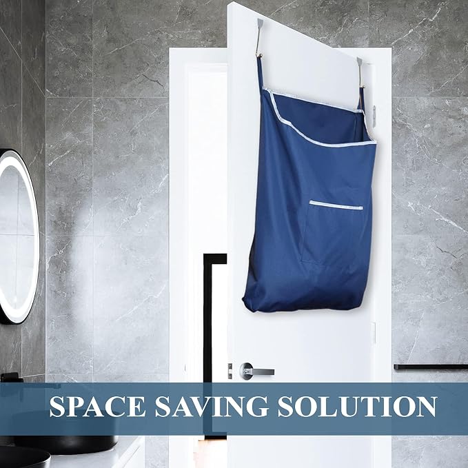 Fine Living Co. Large Hanging Laundry Hamper with Over Door Hooks & Adhesive, Durable Space Saving Laundry Bag with Zipper and Wide Open Top, Hanging Dorm Laundry Hamper (Navy Blue-XL) - Image 6