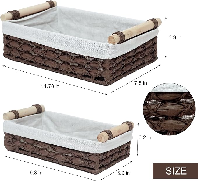 Storage Basket Wicker Baskets for Organizing with Handle Decorative Storage Bins for Countertop Toilet Paper Storage Basket for Toilet Tank Top Small Baskets Set (Set of 2) - Image 2