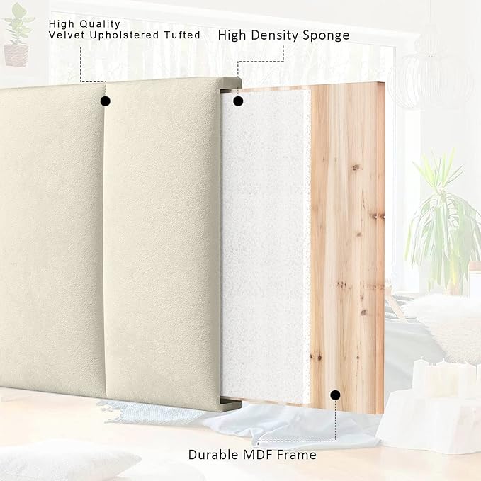 BSHOMGI King Headboards Only Wall Mounted Headboard for BedroomComfortable Velvet Vertical Channel Headboards for Adjustable Size Bed (Velvet Beige, King)