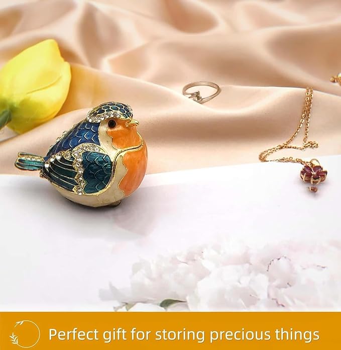 JWT Astyle Robin Bird Hinged Jewelry Box with Stones, Collectible Animal Trinket Box.Rings Earrings Storage Boxes,Bird Figurine Home Decor Gift - Image 4