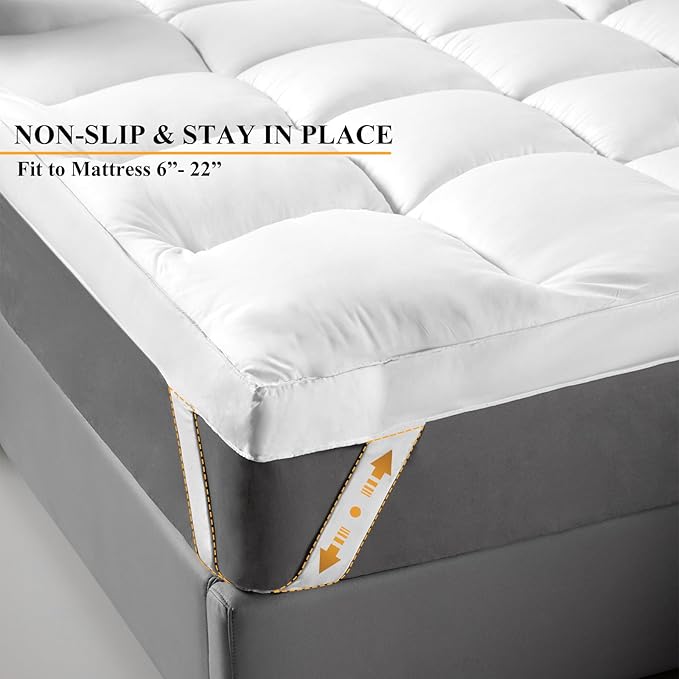 Extra Thick Fitted Mattress Topper - Full Size | Soft & Cooling Pillow Top Mattress Pad & Protector | Bed Topper for Back Pain, Straps Stretch 6" to 22" Deep
