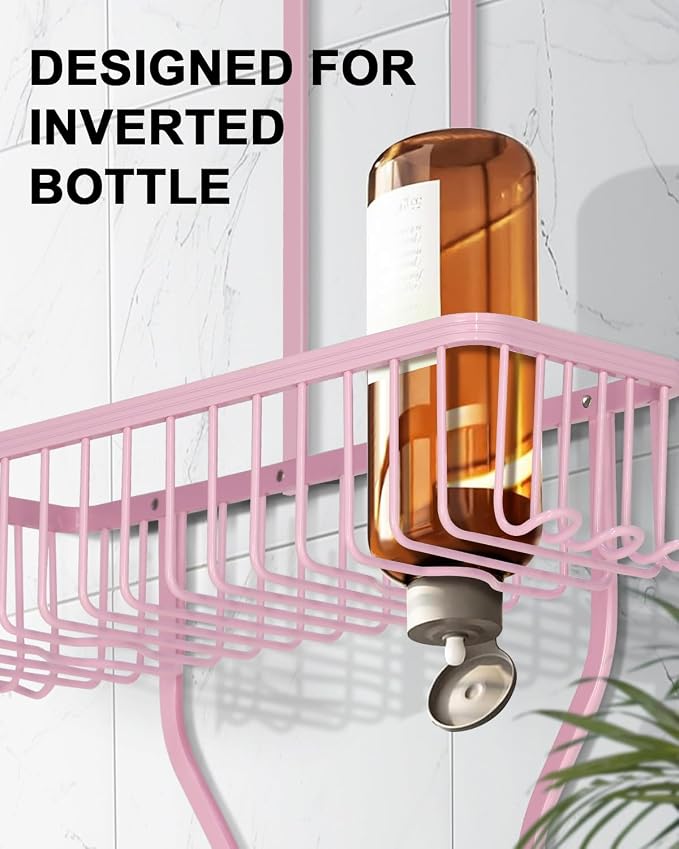 Pink Shower Caddy for Bathroom - Never Rust Hanging Shower Organizer with Soap Basket and Hooks - Large Capacity 3 Tier Aluminum Over The Showerhead Caddy - Image 5