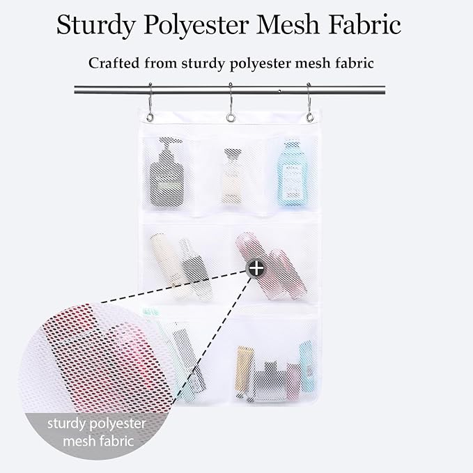 GYEUKHAM Hanging Mesh Shower Caddy for Bathroom - Quick Drying Portable Shower Organizer with Multiple Pockets for Soap,Shampoo and Cruise Ship Essentials Saving Bathroom Storage,White,2 Pack - Image 3