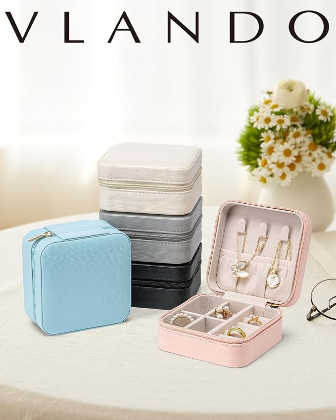 VLANDO Travel Jewelry Box, Small Jewelry Travel Organizer Case for Girls Women - Blue*6 pack - Image 7