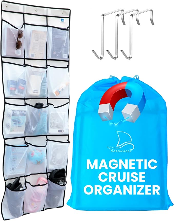 Nordmoose Cruise Ship Magnetic Door Organizer, Over The Door Organizer For Cruise Ships, Magnetic Shoe Rack - 3 Strong Anti-Scratch Magnets - Large Durable Pockets To Store Cruise Essentials 2026 by NordmooseCruisingFishingEssentials