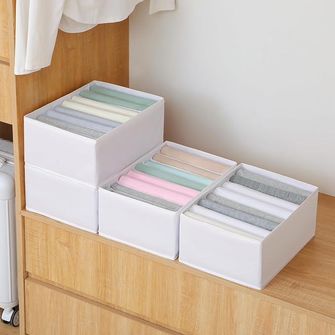 Qozary 4 Pack Drawer Organizers for Clothing, 8 Grids Foldable Closet Organizers and Storage Bins for Bedroom, Dresser Organizer Boxes for Thin T-shirts, Tank Tops (White, Upgrade Height) - Image 3