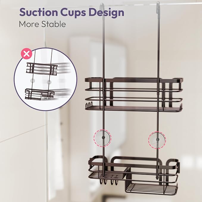 SWTYMIKI Shower Caddy Hanging Organizer - Over the Door Shower Caddy with Soap Holder, 11 Hooks, 2 Installation Ways, Stainless Steel Rustproof Bathroom Organizer, Bronze - Image 4