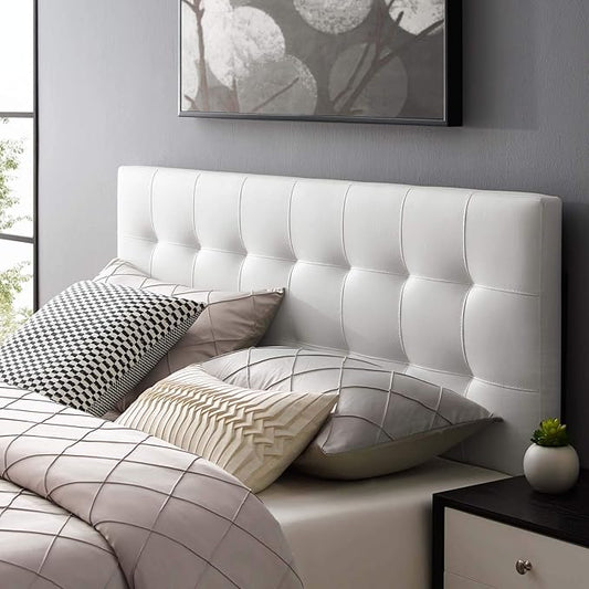 Modway Lily Tufted Faux Leather Upholstered King Headboard in White