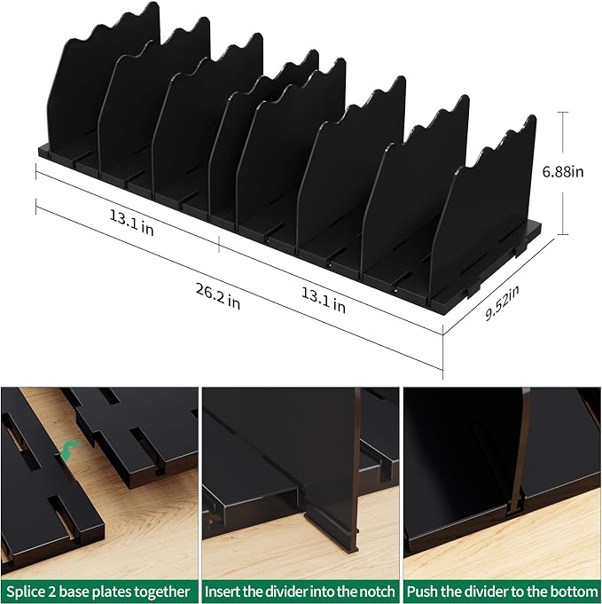 SPACEKEEPER Shelf Divider for Closet, Adjustable Purse Organizers Handbag Separators Storage Organizer Bookshelf Separator Dividers in Bedroom Office Kitchen Bathroom, Black - Image 2