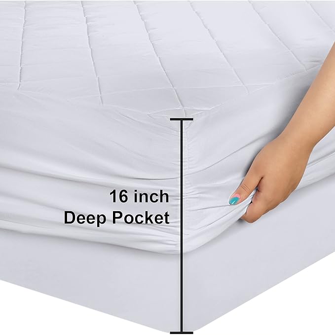 Utopia Bedding Quilted Fitted Mattress Pad, California King Size, Elastic Fitted Mattress Topper Protector and Cover with Deep Pocket Stretches up to 16 Inches, Machine Washable (White) (Pack of 2)