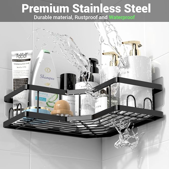 AKTECKE Corner Shower Caddy Bathroom Organizer: Stainless Steel Adhesive Shower Rack - 3Pack No Drilling Shower Shelf - Rustproof Bathtub Organizer - Image 5