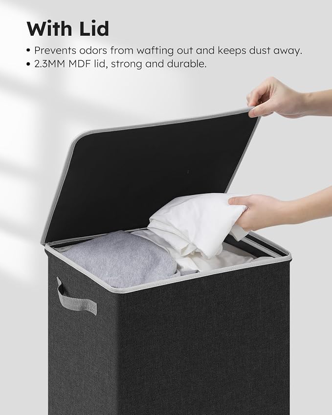 SOLEDI Laundry Hamper with Lid 90L Large & Tall Collapsible Laundry Basket, Clothes Hamper with Bag Removable Easy to Carry, Dirty Hampers for Bedroom, Bathroom, Dorm, College, Dark Grey - Image 5