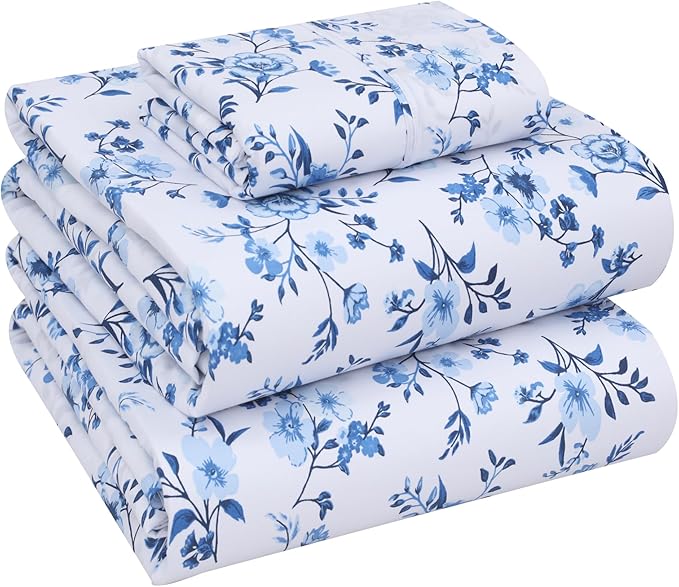 RUVANTI 100% Cotton Sheets – Twin Size Percale Bedding, Cooling & Breathable Floral Design, Durable with a Crisp, Soft & Comfortable Feel, 16" Deep Pocket, 3-Piece Set, Annual