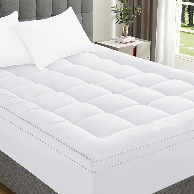 3 Inch Mattress Topper Queen Size Breathable Filled Soft Fluffy Supportive for Back Pain Relief, Bed Mattress Pad Pillow Topper with Extra Thick Padded Protector for 8"-21" Deep Pocket