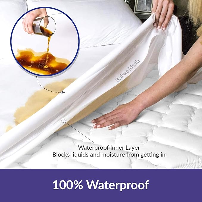 Family King Size 120x80” with 24”inch Deep Pocket White Color Mattress Protector Pad Cover Family King Fitted Style Terry Cotton Vinyl-Free Matress Protector Cover 100% Waterproof