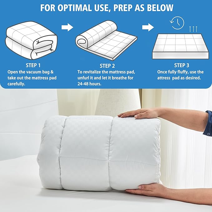 Twin XL Mattress Pad Cover for College Dorm, Cooling Mattress Topper for Twin Extra Long Bed with 6-21 inches Deep Pocket, 39x80 Inches, White