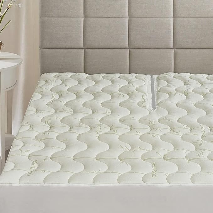 Royal Hotel Bedding Waterproof Jacquard and Viscose derived from Bamboo, Blend Fitted Topper, Top Split King Mattress Pad