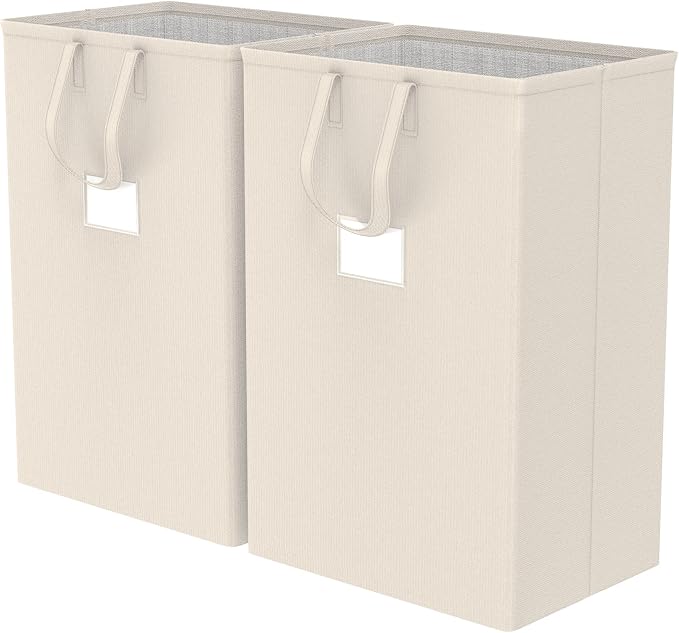 75L Large Laundry Hamper with Handles, Dirty Clothes Hamper for Bedroom Waterproof, Freestanding Tall Laundry Basket Waterproof, Hamper for Bedroom, Bathroom, Dorm, Toys Storage(Ivory） by MarchingPin