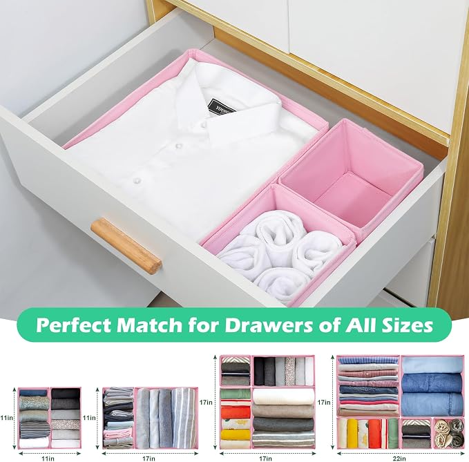 Drawer Clothing Organizer 16-Pack, Pink 3 Sizes Underwear Drawer Dividers, Fabric Folding Wardrobe Organizer for Baby Clothes, Bras, Underwear, Underpants, Belts, Socks, Ties, etc. - Image 4
