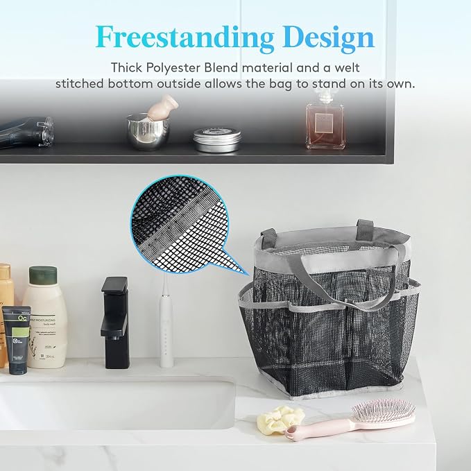 Lifewit Mesh Shower Caddy Portable for College Dorm Room Essentials with 7 Pockets, Freestanding Hanging Organizer Basket, Quick Dry Tote Bag for Camping, Bathroom, Beach, Travel, 1 Pack, Grey - Image 3