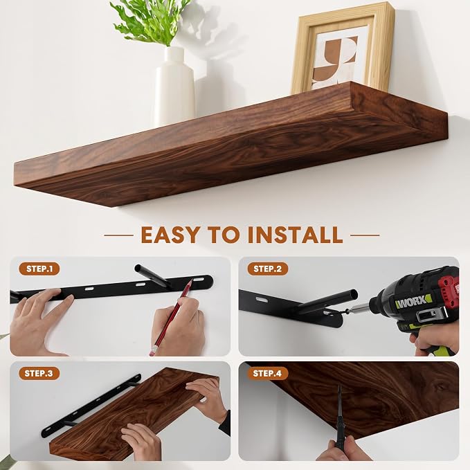 Floating Shelves for Wall Rustic Farmhouse 24 Inch Floating Shelf Wooden Shelves for Wall Pine Wood Shelf with Unique Natural Grain for Living Room Bedroom Kitchen (Espresso) - Image 6