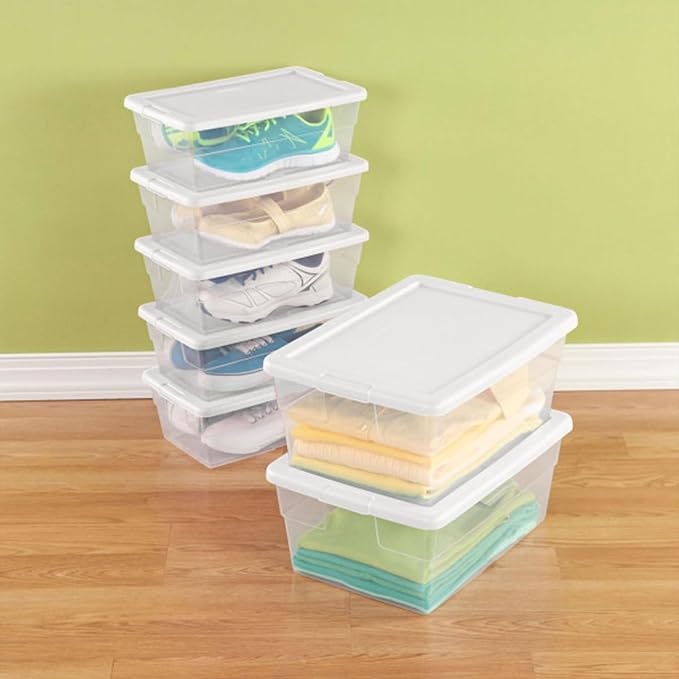 Sterilite 12-Pack 6 Quart Storage Boxes, Stackable Clear Plastic Bins with Snap-On Lids – Heavy-Duty Organizing Containers for Closet, Bathroom, and Office - Image 8