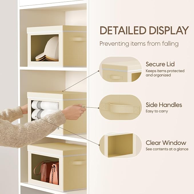 Homsorout Storage Bins with Lids - Small Fabric Organizers with Window, Collapsible Storage Bins for Clothes, Decorative Closet Organizers for Towels, Tshirt, 4 Pack, Beige - Image 6