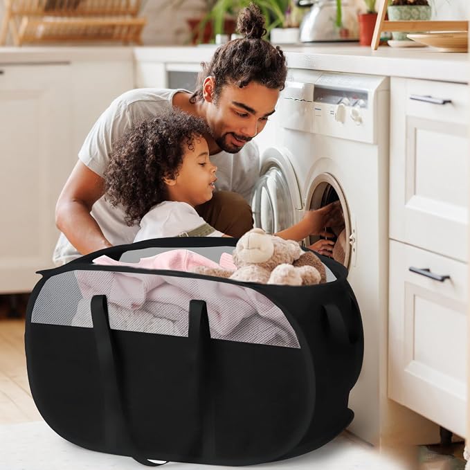100L Collapsible Laundry Baskets, Tear Proof Pop Up Laundry Hamper with Dual Handles, Large Foldable Laundry Basket, Easy to Carry Laundry Hamper for Home, Laundry Room, Bedroom, Dorm, Travel Black - Image 2