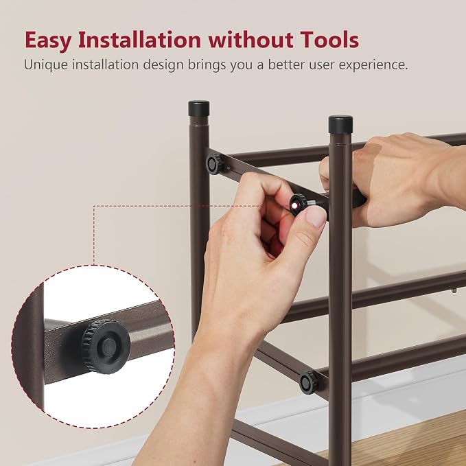 Tajsoon 2 Tier Expandable Shoe Rack for Closet, 28“-41“Adjustable & Stackable Shoe Shelf Storage, Metal Shoe Rack Organizer for Front Door Entrance, Closet, Garage, Entryway, Bronze - Image 5