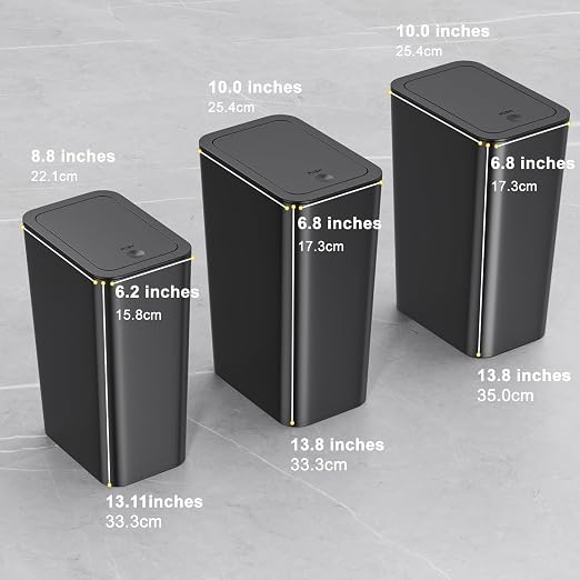 N. NETDOT Bathroom Trash Can with Lid 3 Pack Set, 2 Packs 4 Gal Slim Kitchen Trash Bin and 1 Pack 2.6Gal Garbage Can, Small Trash Can/Trash Bin/Waste Basket for Bedroom (Black, Pack of 3) - Image 6