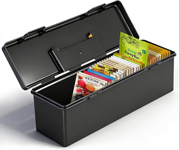 tutata Seed Packet Organizer Box Plastic Portable Seed Packet Storage Box, Seed Storage Organizer - Black by TUTATA