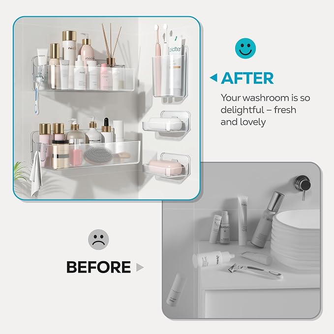 Nieifi Adhesive Wall Shelf, Shower Shelves 5 Pack with Soap Holder, Shower Organizer for Bathroom Organization, Clear - Image 8