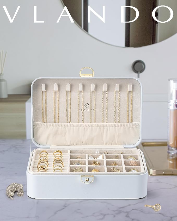 Vlando Jewelry Box Organizer for Women Girl,Lockable Jewelry Case Boxes with 2 Layers,Earrings Necklace,Rings Storage,Gift Box Packaging,Wedding Birthday Gifts Ideas Blue - Image 6