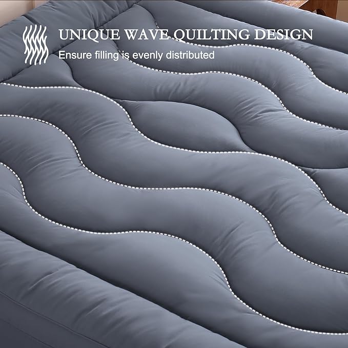 YOUR MOON 100% Organic Wool Mattress Topper Twin Size, Thick Pillow Top Mattress Pad, 800GSM Natural Wool Filling, Back Pain Relief Bed Topper with Cotton Cover-16'' Depth, 39"x75" (Gray)