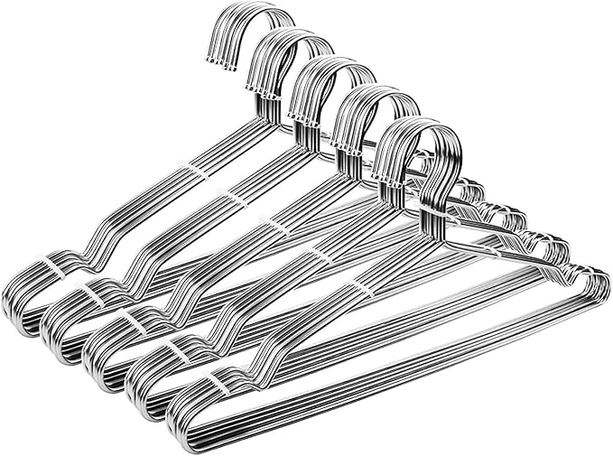 Seropy Clothes Hangers Coat 50 Pack 17.7 Inch Large Bulk Wire Hanger Non-Slip Heavy Duty Clothing Hangers Metal Space Saving Thin Stainless Steel Hanger for Clothes by SeropyDirect