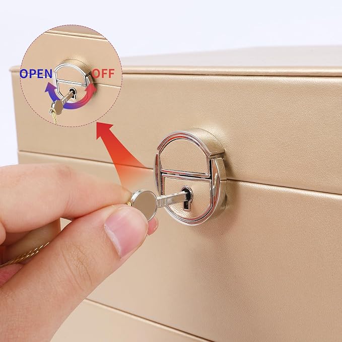 BOOVO Earring Jewelry Box For Women Girl Stud Organizer, 5 Layers Girl Jewelry Organizer Box With Lock Earring Holder Organizer Necklace Ring Jewelry Organizer Box For Girls (Champagne) - Image 5
