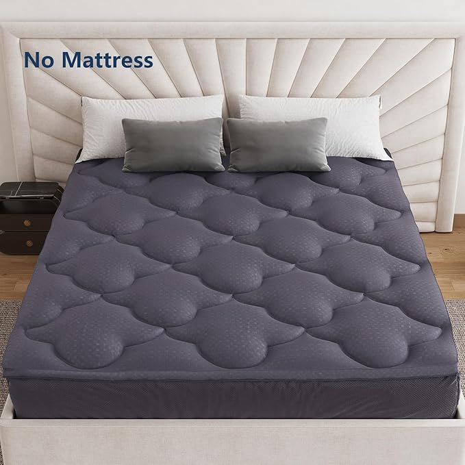Belffin Pillow Top Mattress Topper California King Size, Mattress Pad Cover with 8-21 Inch Deep Pocket, Bed Mattress Protector for Back Pain Relief Soft Overfilled Down Alternative Filling, Grey