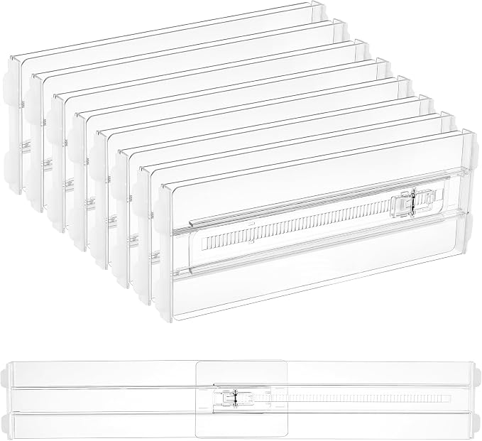 Vtopmart 8 Pack Drawer Dividers for Clothes, 4" High 13"-22" Adjustable Expandable Dresser Drawer Organizer, Clear Plastic Separators for Dresser, Baby Clothing, Underwear, Cosmetic, Toiletries by Vtopmart