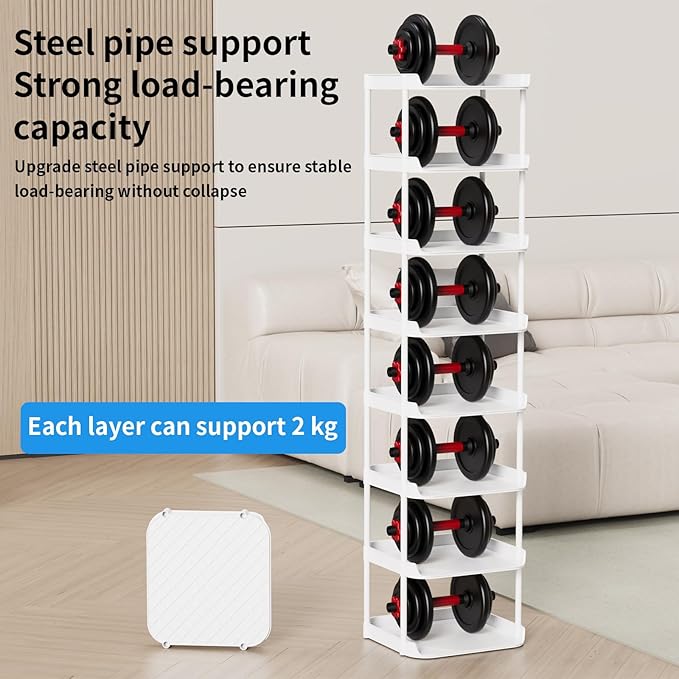 Narrow Shoe Storage Rack, Compact Single Shoerack Stand for Slim Space, Stackable Tall Thin Show Tower, Solid Plastic Shelves, for Hallways, Kitchens, Bedrooms Tidy Organizer (White, 8 Tier) - Image 5