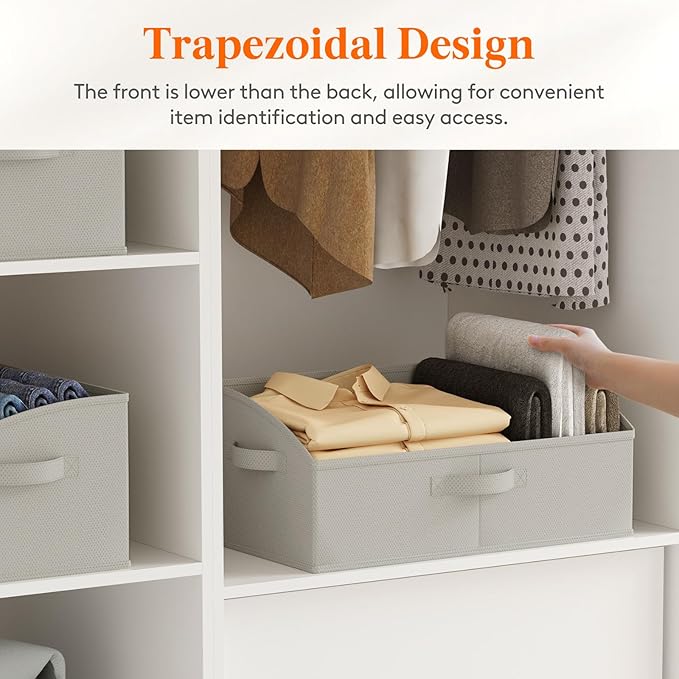Lifewit Extra Large Trapezoid Closet Storage Bins for Shelf, 6 Packs Non-woven Closet Organizer Baskets with Handles, Foldable Clothes Containers Boxes for Clothing, Book, Purse, 23L, Light Gray - Image 3