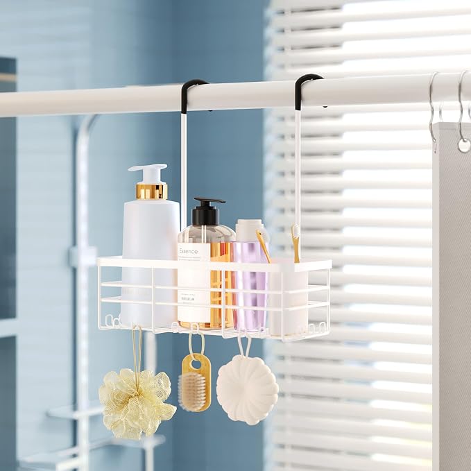 HapiRm Hanging Shower Caddy Organizer - No Drilling Shower Organizer with Hooks, Rustproof & Waterproof 304 Stainless Steel Bathroom Shelves - White (1 Basket) - Image 8