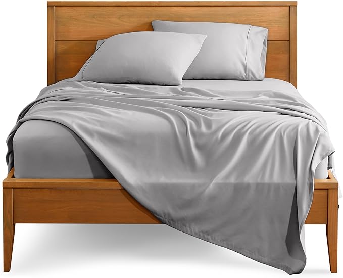 Bare Home Short Queen Sheet Set - 1800 Ultra-Soft Microfiber Bed Sheets - Double Brushed - Deep Pockets - Easy Fit - 4 Piece Set - Bedding Sheets & Pillowcases (Short Queen, Light Grey)