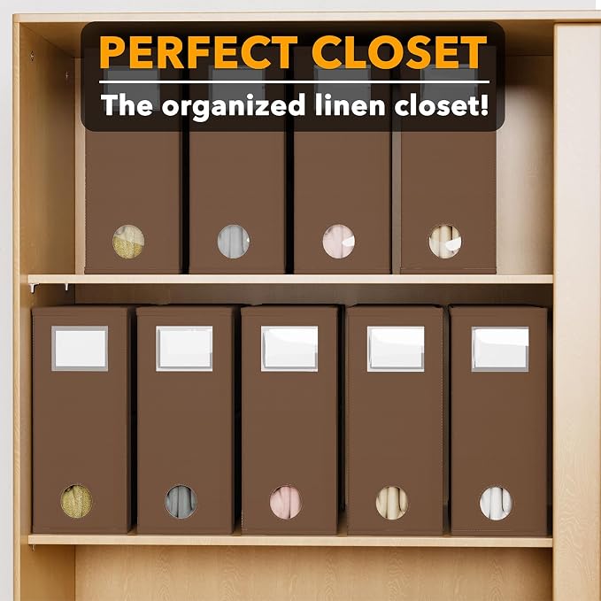 SpaceAid 9 Pack Bed Sheet Organizers and Storage, Foldable Sheet Organizer with Window for Linen Closet, Set Folder Keeper for Queen & King Size Bedding Storage (Brown) - Image 5