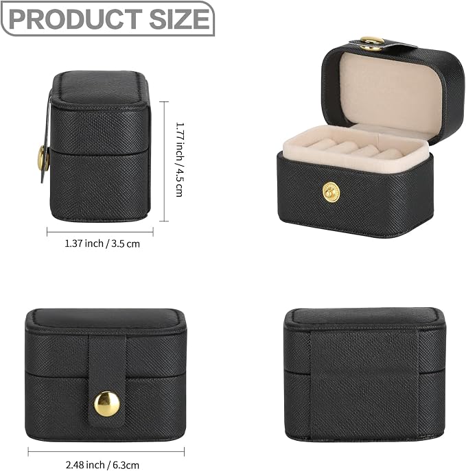 KUKUVR Small Travel Jewelry Box For Ring Stud Earring, Mini Jewelry Ring Holder for Multiple Rings, Portable Jewelry Storage Organizer Case (Black) - Image 2