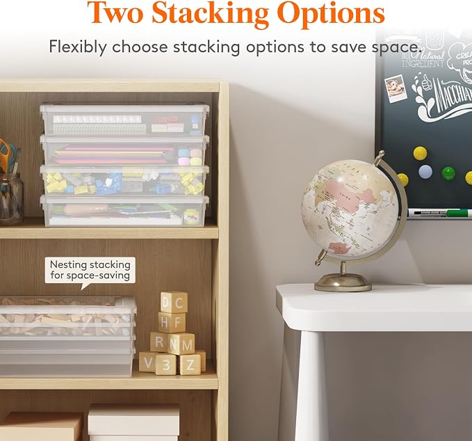 Lifewit 4 Pack Paper Organizer Storage, 32 x 23 cm/12x9 Multi-Purpose Plastic File Box with Latching Lids, Containers for A4, 8.5" x 11" Letter, Scrapbook, Document, Magazine, Art Supplies, Clear - Image 6