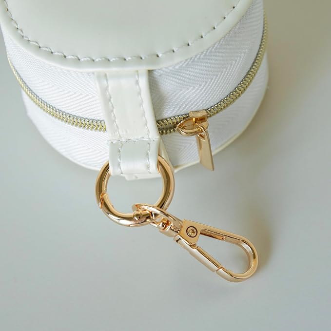 COLLECTIVE HOME - Monogrammed Letter Jewelry Case, Portable Travel Ring Holder Box with Keychain, Personalized Initial Organizer for Earrings Necklaces, Gift for Her (White-p) - Image 3