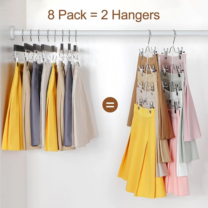 TOPIA HANGER 4 Tier Metal Skirt Hangers for Women, Pants Hanger Space Saving with Adjustable Clips, Gain 70% More Space, Non Slip Grip for Slacks, Trousers, Shorts, Jeans, Towels, Black, 2-Pack, CT20B - Image 3